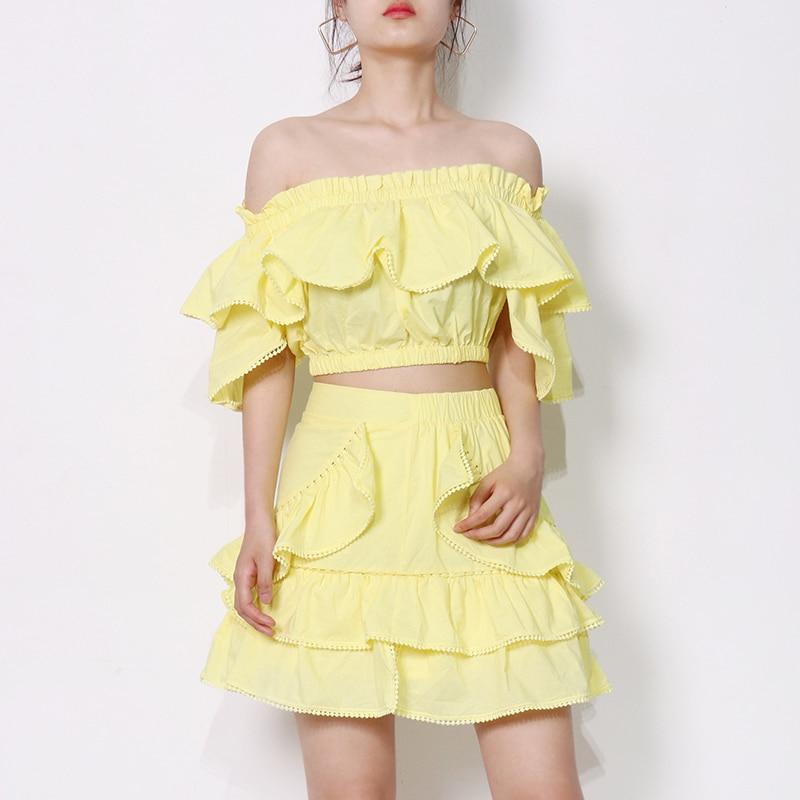 Ruffled Blouse & Mini Skirt Set in colors