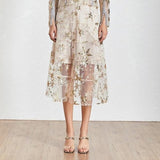 Primetime Looks-Ruffled embroidered skirt set