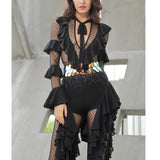 Primetime Looks-Ruffled mesh chiffon jumpsuit