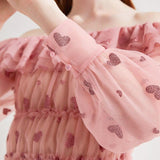 Ruffled off-shoulder mesh blouse