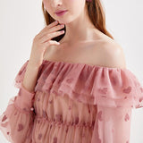Ruffled off-shoulder mesh blouse