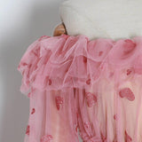 Ruffled off-shoulder mesh blouse