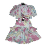 Ruffled Skirt and Bow Tie Top Set in colors