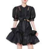 Ruffled Skirt and Bow Tie Top Set in colors