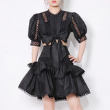 Ruffled Skirt and Bow Tie Top Set in colors