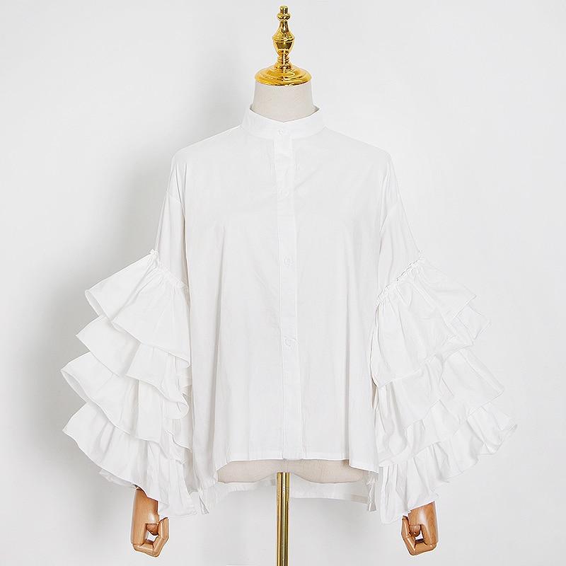 Ruffled Sleeves Button Down Shirt in colors