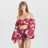 Primetime Looks-Ruffled sleeves top and shorts set