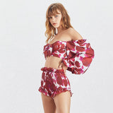 Primetime Looks-Ruffled sleeves top and shorts set