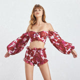 Primetime Looks-Ruffled sleeves top and shorts set