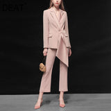 Sashed blazer and pants set in beige
