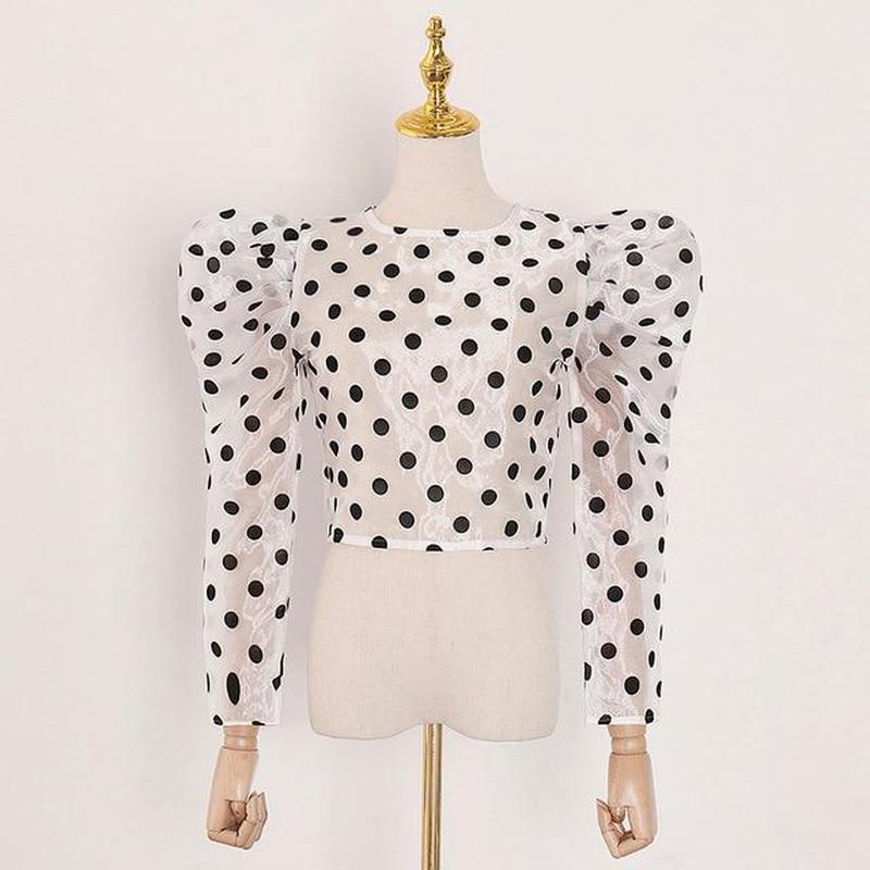 Satin sheer polka dot crop top in colors