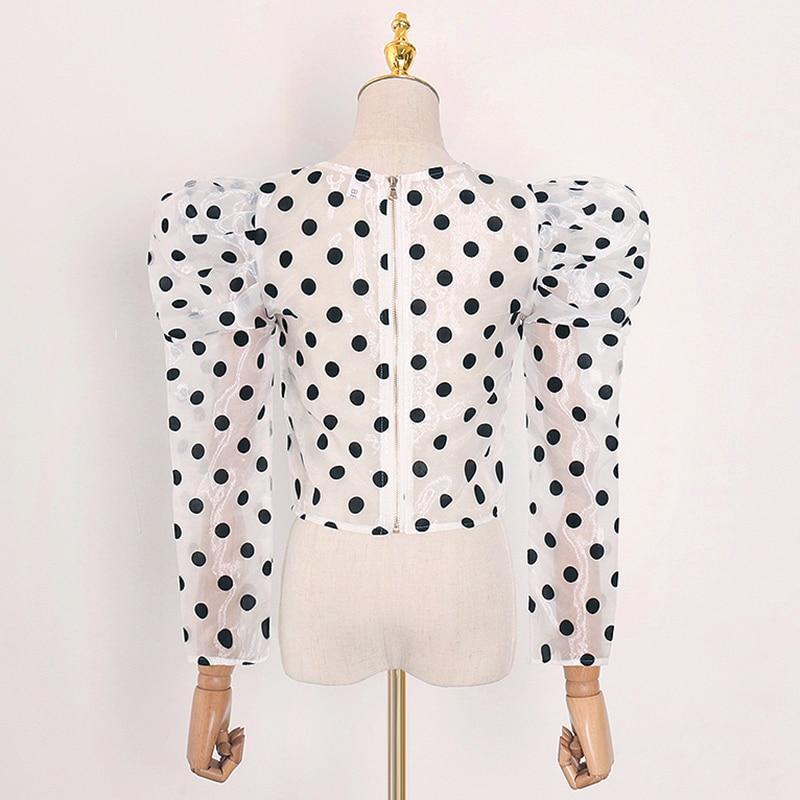 Satin sheer polka dot crop top in colors