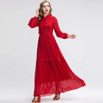 SCARLETT Bowknot Embroidery Maxi Dress