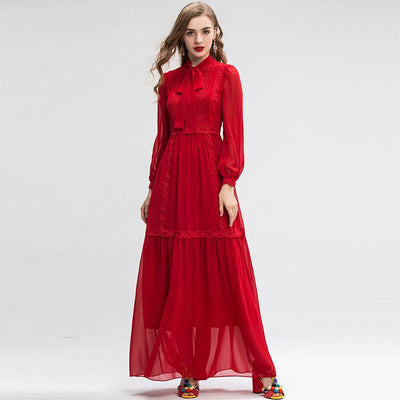 SCARLETT Bowknot Embroidery Maxi Dress