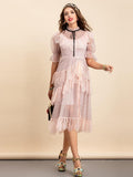 SEELA polka dot layered mesh midi dress