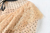 SEELA polka dot layered mesh midi dress