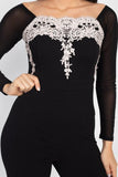 Self Tie Lace Embroidered Jumpsuit in black
