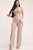 Primetime Looks-Sequence Tank Top And High Rise Wide Lag Pants Two Piece Set
