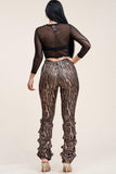 Primetime Looks-Sequin High Rise Stacked Pant And 3/4 Sleeve Power Mesh Top Two Piece Set