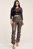 Primetime Looks-Sequin High Rise Stacked Pant And 3/4 Sleeve Power Mesh Top Two Piece Set