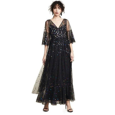 Sequins and mesh V-neck maxi dress-Primetime Looks
