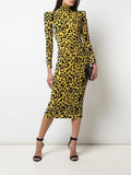 SERENA leopard print turtleneck midi dress