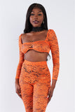 Primetime Looks-Sheer Floral Lace Crop Square Neck Top & High Waist Flare Pant Set