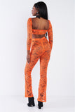 Primetime Looks-Sheer Floral Lace Crop Square Neck Top & High Waist Flare Pant Set