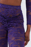 Primetime Looks-Sheer Floral Lace Crop Square Neck Top & High Waist Flare Pant Set