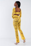 Primetime Looks-Sheer Floral Lace Crop Square Neck Top & High Waist Flare Pant Set