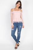 Sheer Open Shoulder Top in Pink