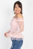 Sheer Open Shoulder Top in Pink