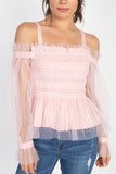Sheer Open Shoulder Top in Pink