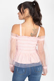 Sheer Open Shoulder Top in Pink