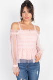 Sheer Open Shoulder Top in Pink