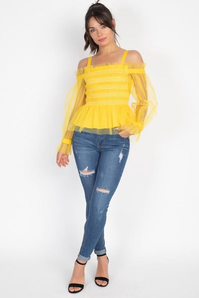 Sheer Open Shoulder Top in Yellow