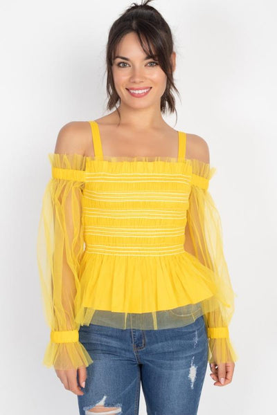 Sheer Open Shoulder Top in Yellow