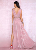 SHINEE V-neck Single Sleeve Slit Gown