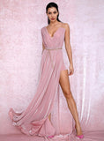 SHINEE V-neck Single Sleeve Slit Gown