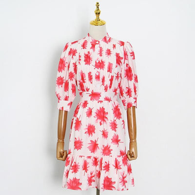 SHIRLEY Pleated Floral Print Midi Dress