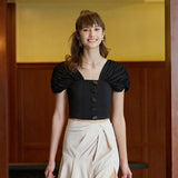 Shirred Sleeves Classy Crop Blouse