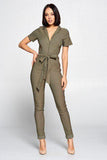 Primetime Looks-Short Sleeve V-Neck Jumpsuit In Colors