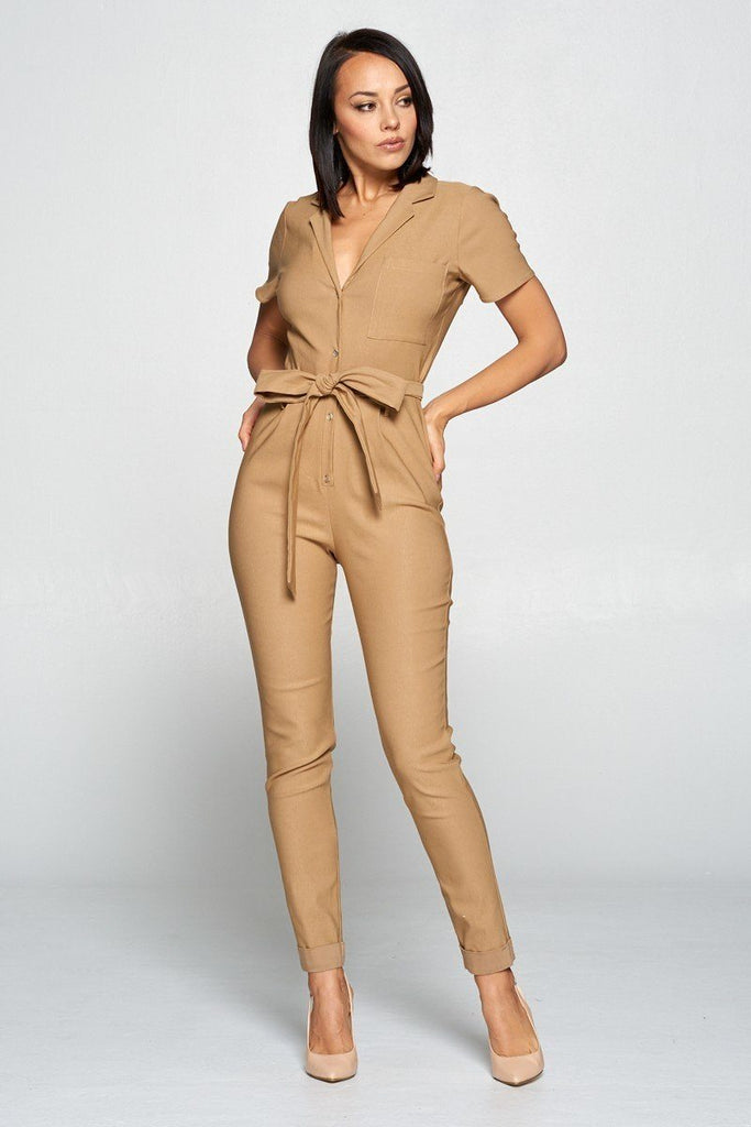 Primetime Looks-Short Sleeve V-Neck Jumpsuit In Colors
