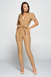 Primetime Looks-Short Sleeve V-Neck Jumpsuit In Colors