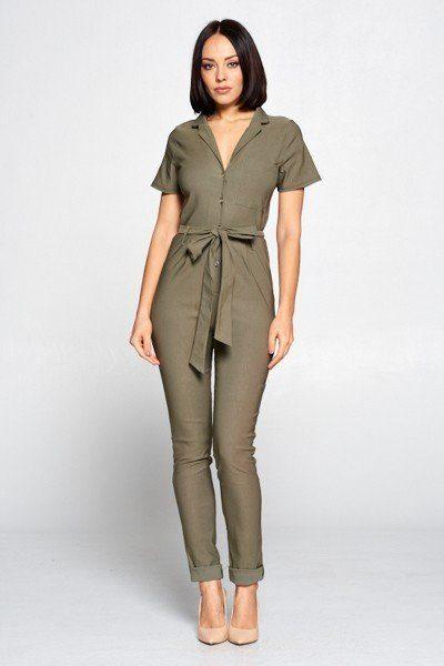 Primetime Looks-Short Sleeve V-Neck Jumpsuit In Colors