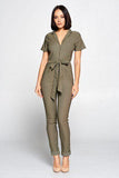 Primetime Looks-Short Sleeve V-Neck Jumpsuit In Colors