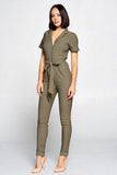 Primetime Looks-Short Sleeve V-Neck Jumpsuit In Colors