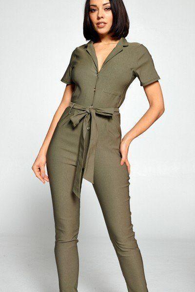 Primetime Looks-Short Sleeve V-Neck Jumpsuit In Colors