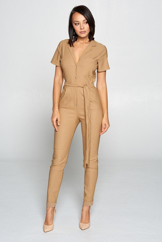 Primetime Looks-Short Sleeve V-Neck Jumpsuit In Colors