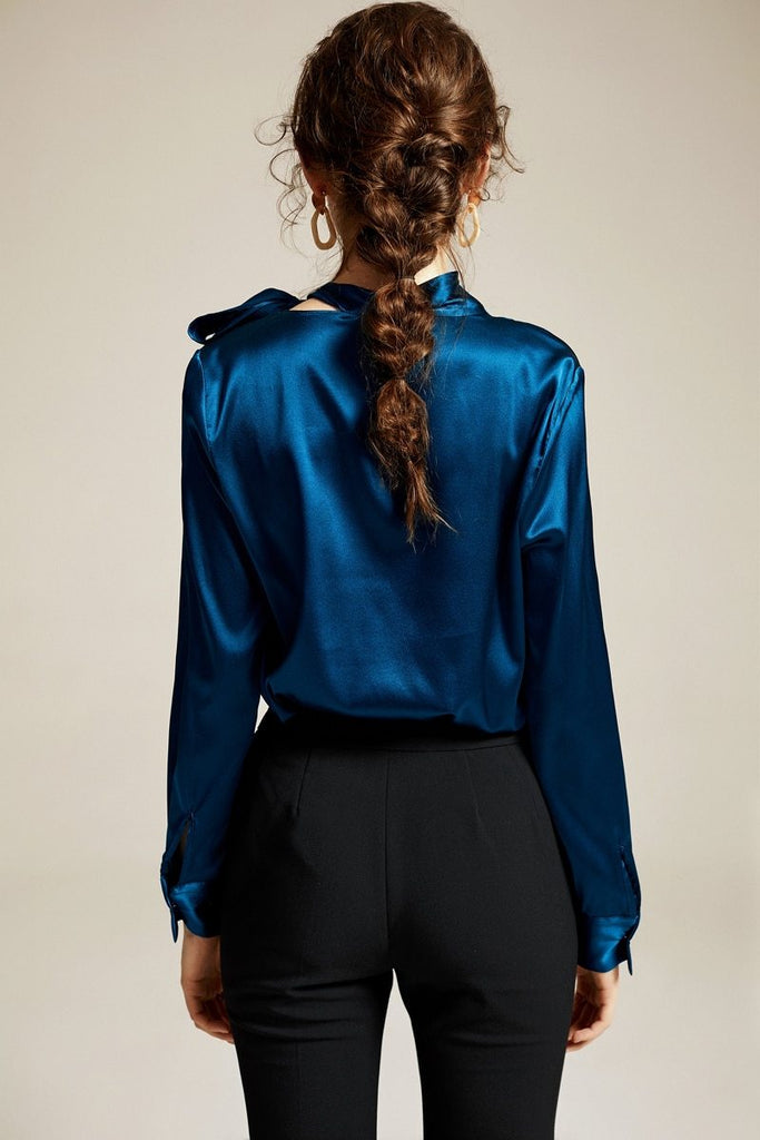 Side sash silk blouse in colors